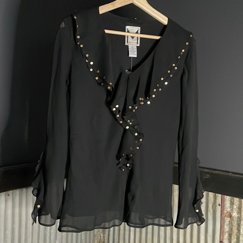 NWT black blouse with gold sequin
